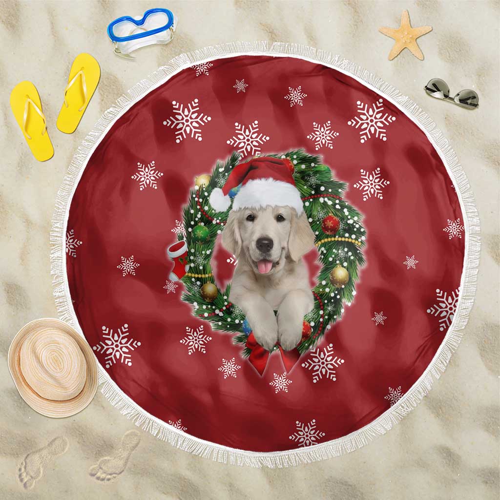 Golden Retriever Christmas Beach Blanket with Santa Hat Wreath and Snowflake Design - Wonder Print Shop