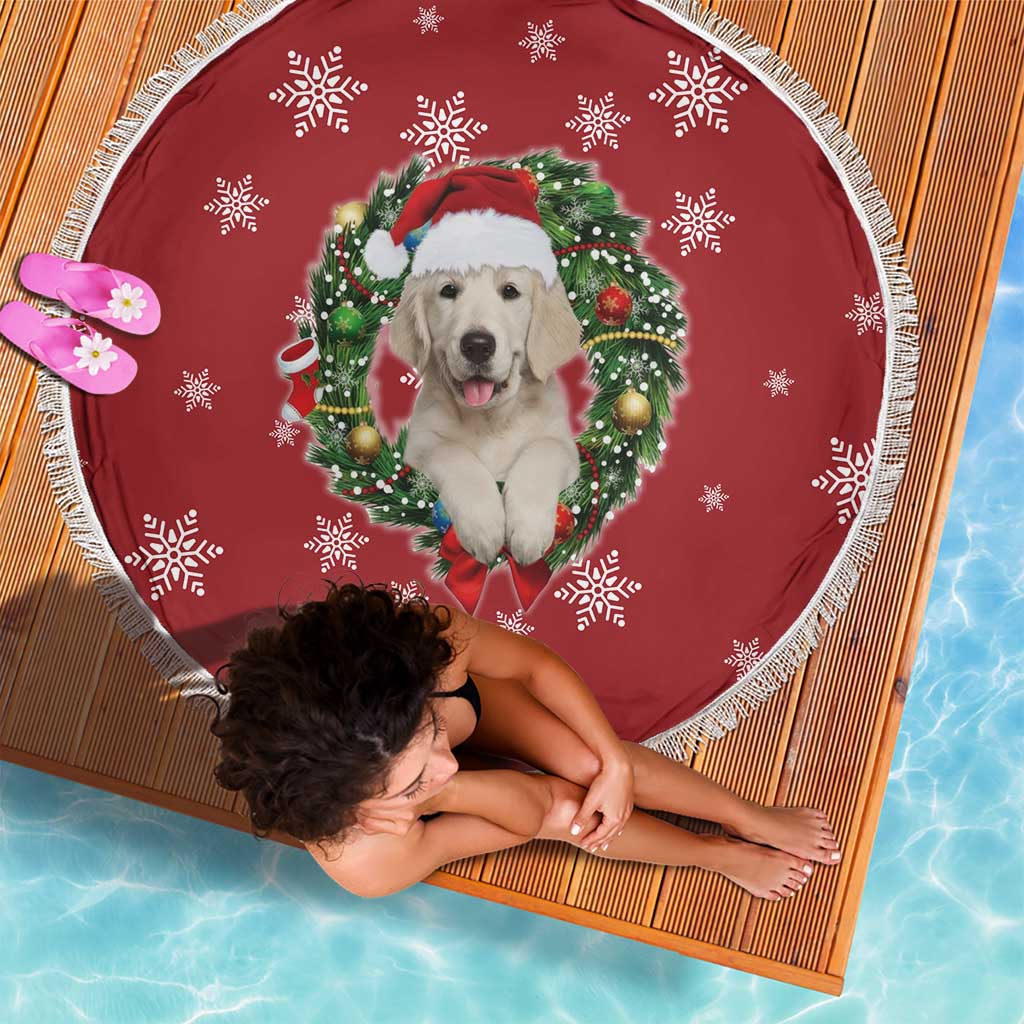 Golden Retriever Christmas Beach Blanket with Santa Hat Wreath and Snowflake Design - Wonder Print Shop