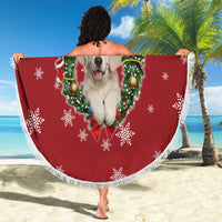 Golden Retriever Christmas Beach Blanket with Santa Hat Wreath and Snowflake Design - Wonder Print Shop