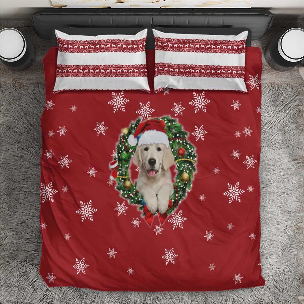 Golden Retriever Christmas Bedding Set with Santa Hat Wreath and Snowflake Design - Wonder Print Shop