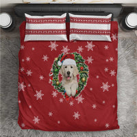 Golden Retriever Christmas Bedding Set with Santa Hat Wreath and Snowflake Design - Wonder Print Shop