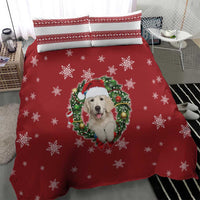 Golden Retriever Christmas Bedding Set with Santa Hat Wreath and Snowflake Design - Wonder Print Shop