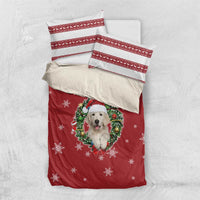 Golden Retriever Christmas Bedding Set with Santa Hat Wreath and Snowflake Design - Wonder Print Shop