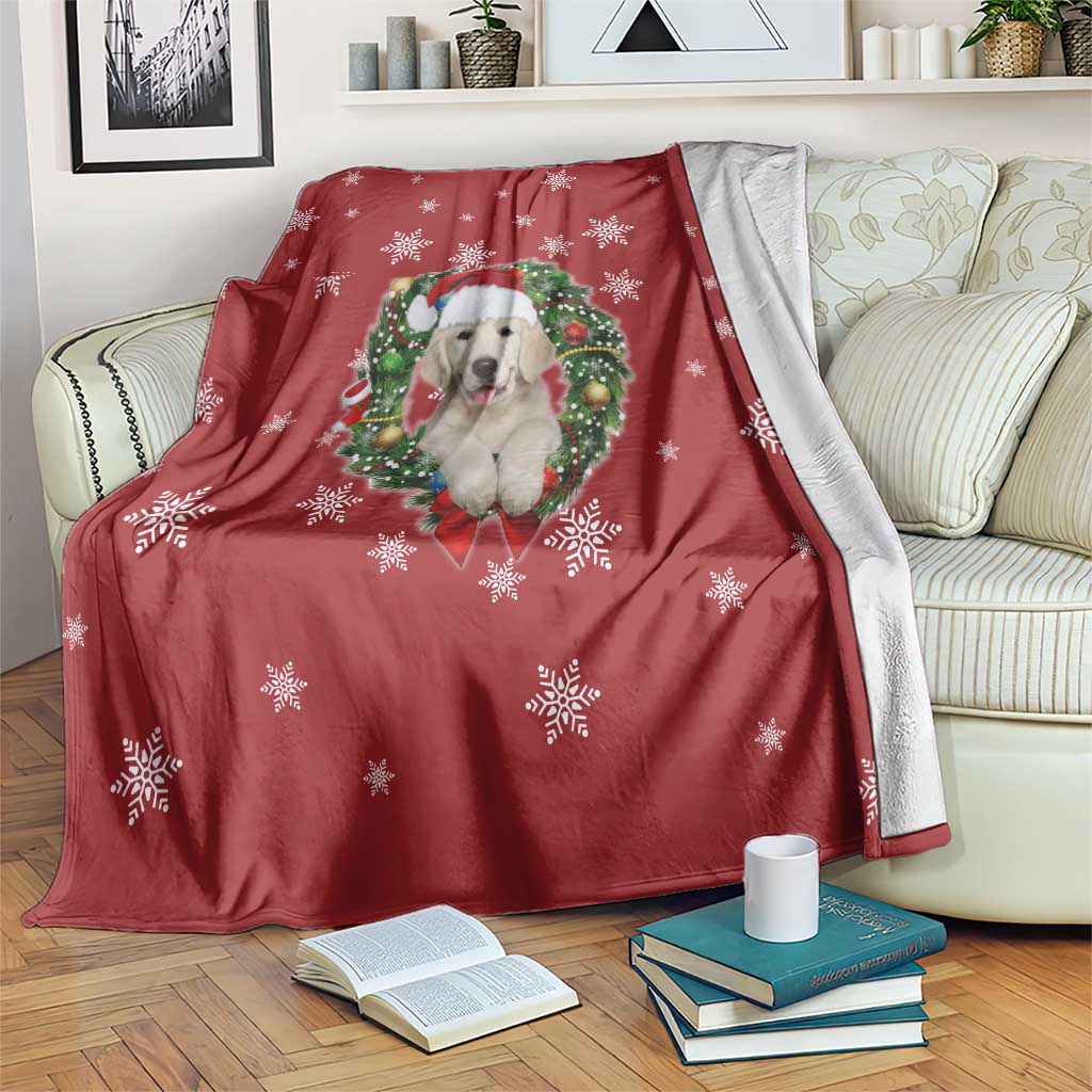 Golden Retriever Christmas Blanket with Santa Hat Wreath and Snowflake Design - Wonder Print Shop