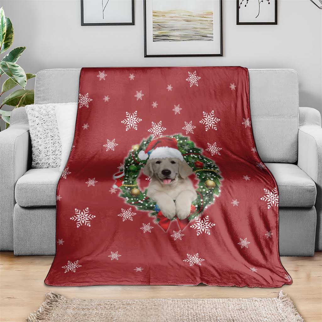 Golden Retriever Christmas Blanket with Santa Hat Wreath and Snowflake Design - Wonder Print Shop