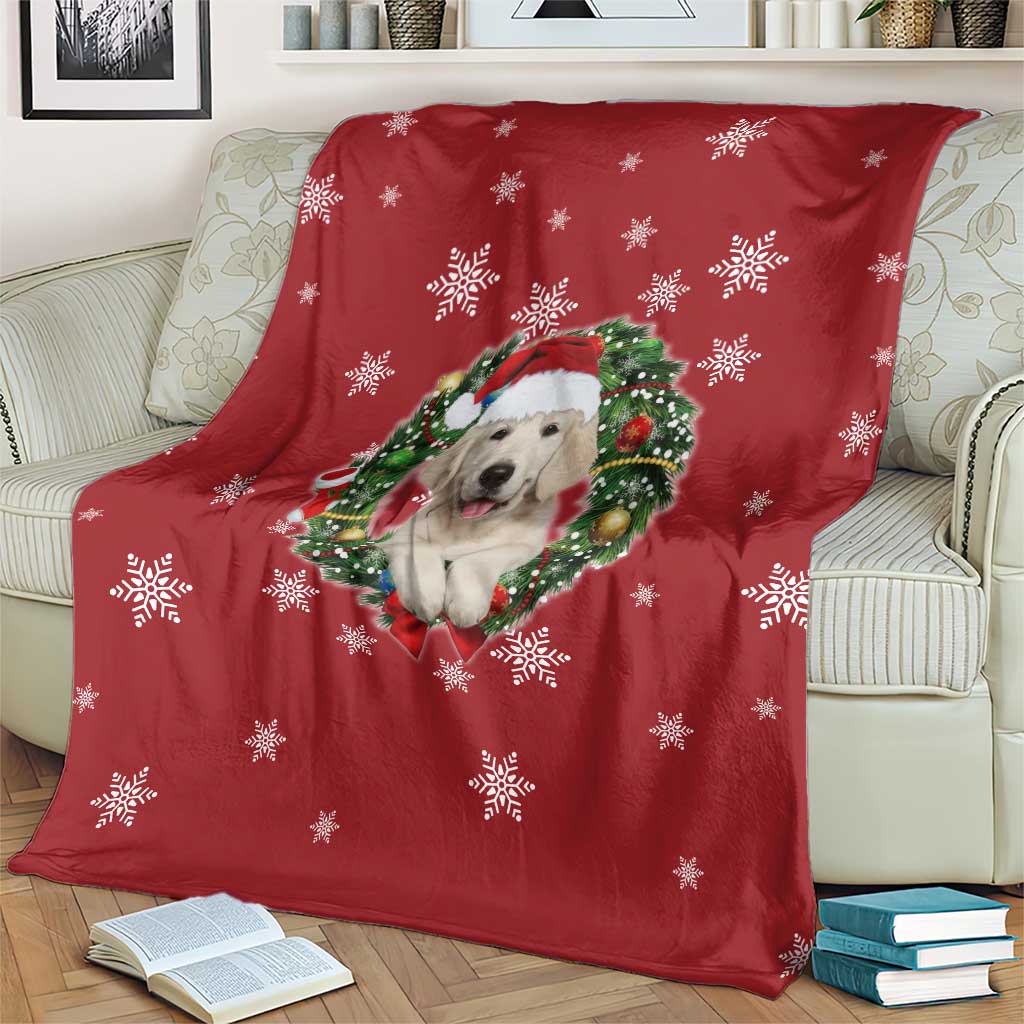 Golden Retriever Christmas Blanket with Santa Hat Wreath and Snowflake Design - Wonder Print Shop