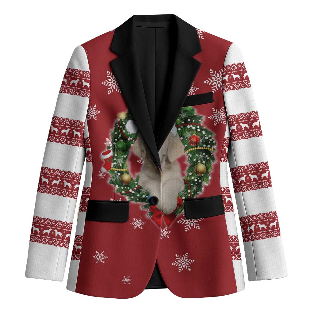Golden Retriever Christmas Blazer with Santa Hat Wreath and Snowflake Design - Wonder Print Shop