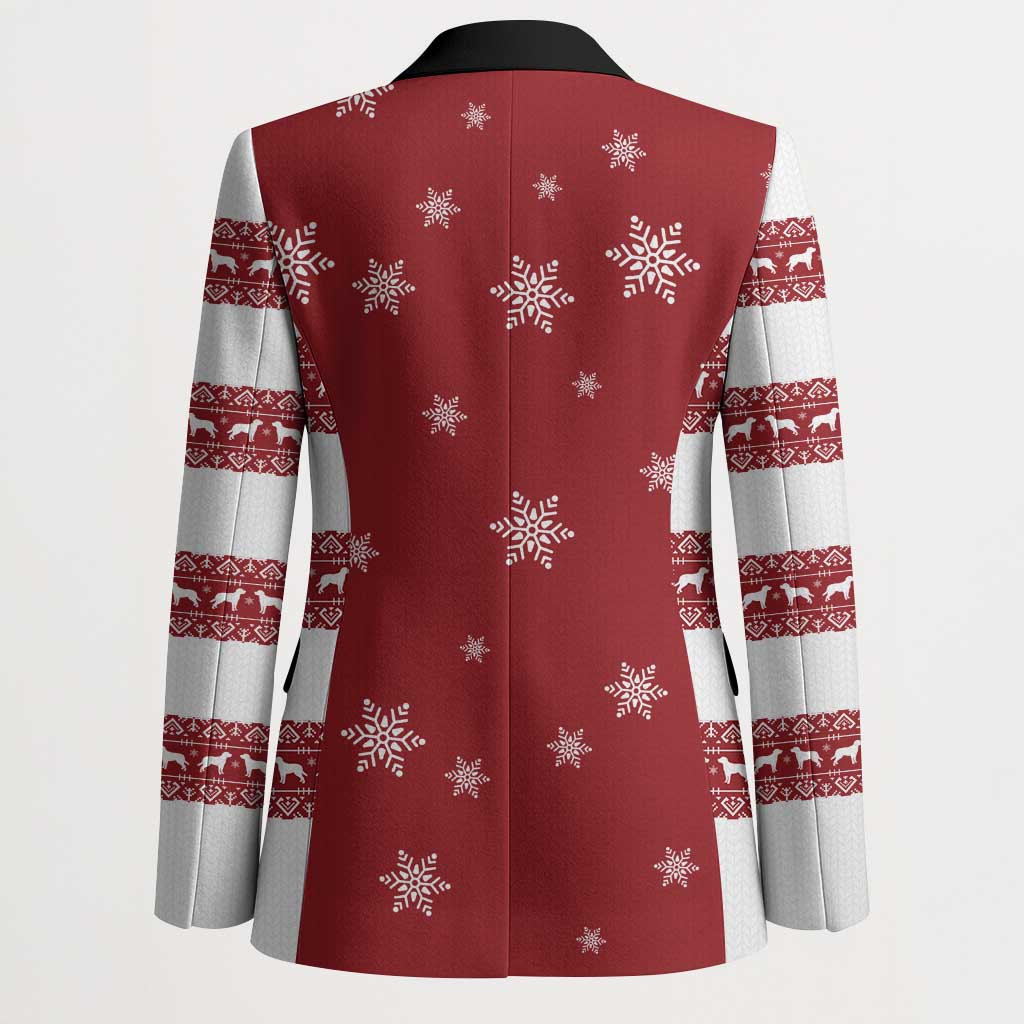 Golden Retriever Christmas Blazer with Santa Hat Wreath and Snowflake Design - Wonder Print Shop