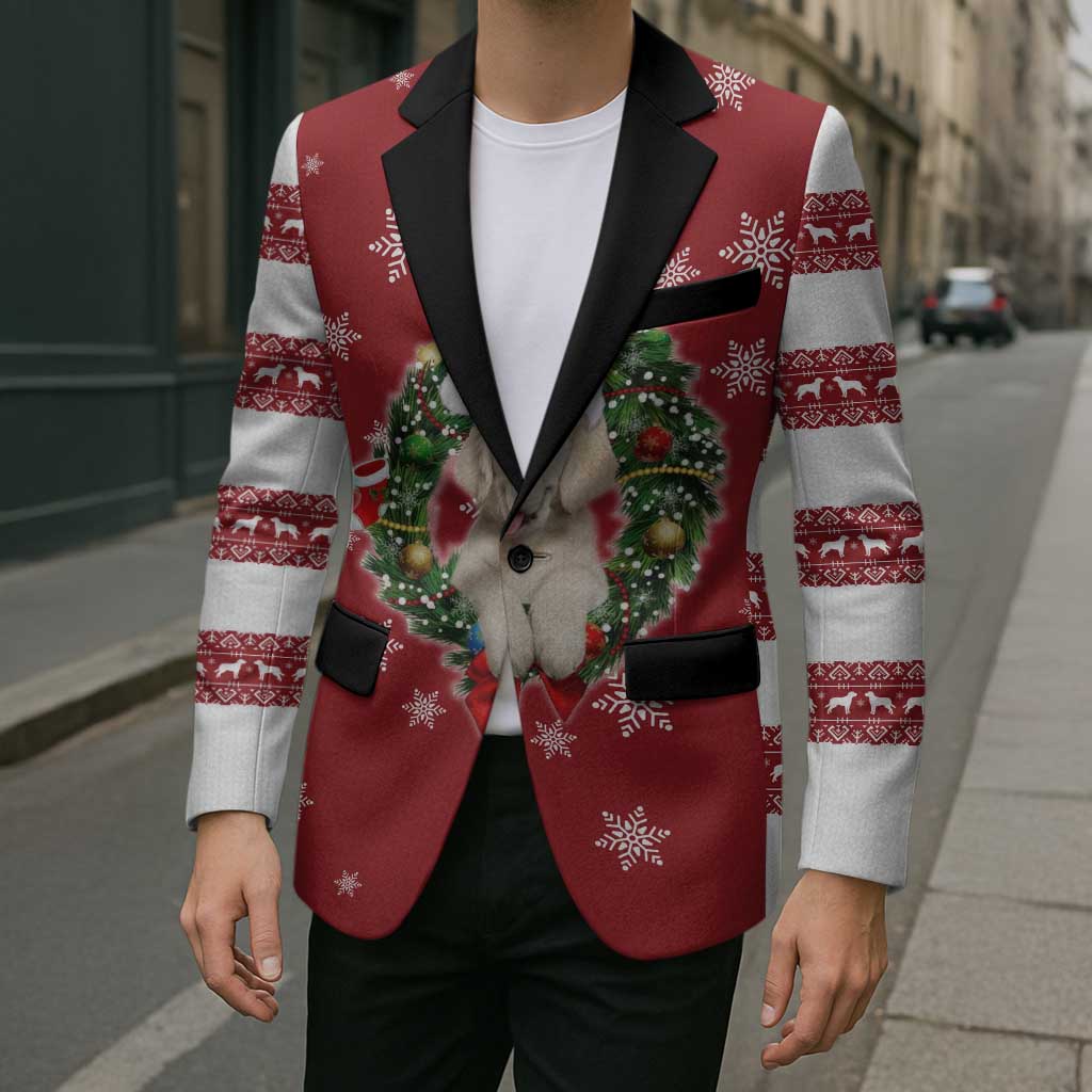 Golden Retriever Christmas Blazer with Santa Hat Wreath and Snowflake Design - Wonder Print Shop