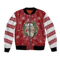 Golden Retriever Christmas Bomber Jacket with Santa Hat Wreath and Snowflake Design - Wonder Print Shop
