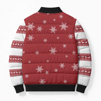 Golden Retriever Christmas Bomber Puffer Jacket with Santa Hat Wreath and Snowflake Design - undefined