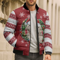 Golden Retriever Christmas Bomber Puffer Jacket with Santa Hat Wreath and Snowflake Design - undefined