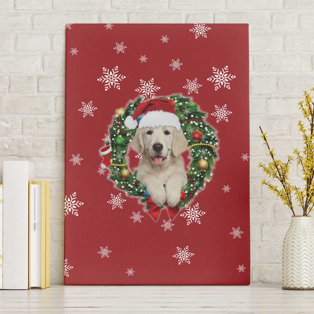 Golden Retriever Christmas Canvas Wall Art with Santa Hat Wreath and Snowflake Design - Wonder Print Shop