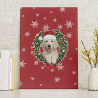 Golden Retriever Christmas Canvas Wall Art with Santa Hat Wreath and Snowflake Design - Wonder Print Shop