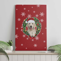 Golden Retriever Christmas Canvas Wall Art with Santa Hat Wreath and Snowflake Design - Wonder Print Shop