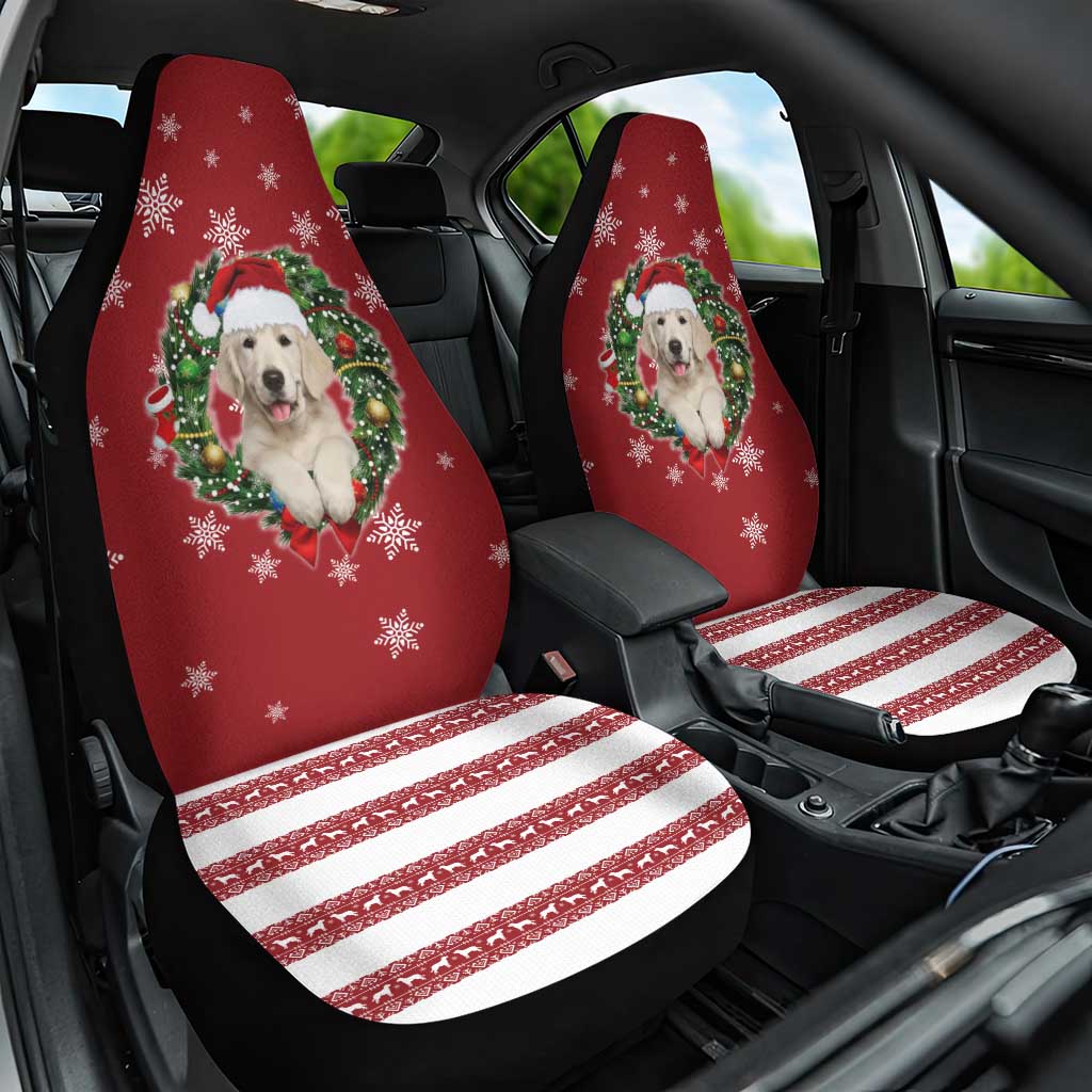 Golden Retriever Christmas Car Seat Cover with Santa Hat Wreath and Snowflake Design - Wonder Print Shop