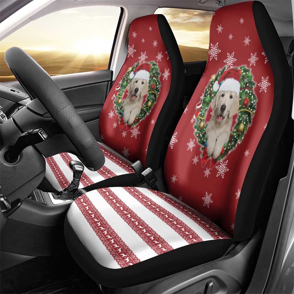 Golden Retriever Christmas Car Seat Cover with Santa Hat Wreath and Snowflake Design - Wonder Print Shop