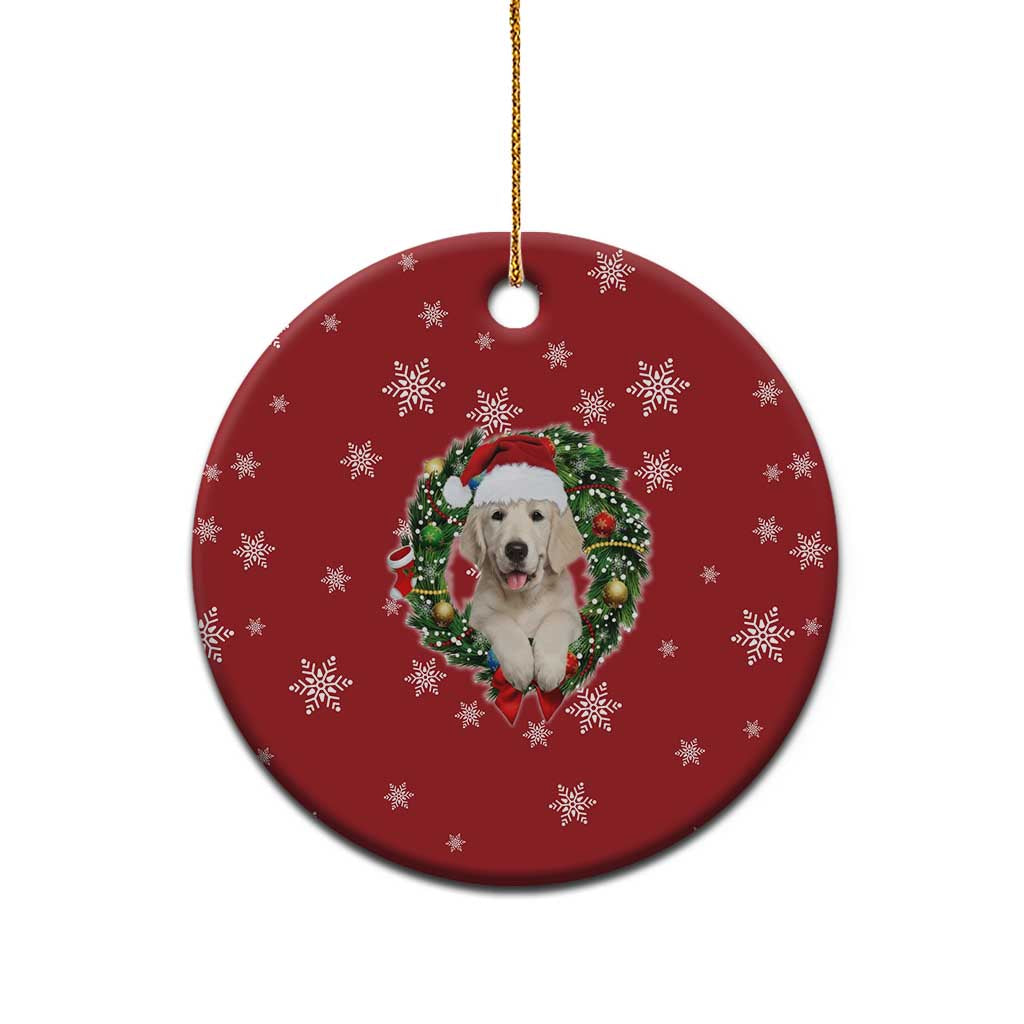 Golden Retriever Christmas Ceramic Ornament with Santa Hat Wreath and Snowflake Design - Wonder Print Shop