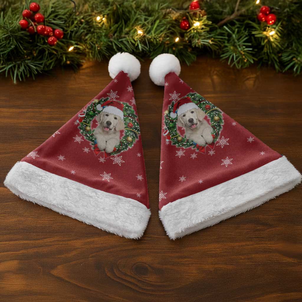 Golden Retriever Christmas Santa Hat with Santa Hat Wreath and Snowflake Design - Wonder Print Shop