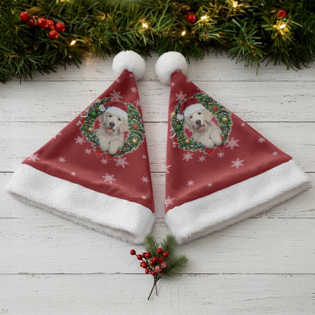 Golden Retriever Christmas Santa Hat with Santa Hat Wreath and Snowflake Design - Wonder Print Shop