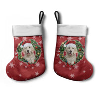 Golden Retriever Christmas Stocking with Santa Hat Wreath and Snowflake Design - Wonder Print Shop