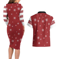 Golden Retriever Christmas Couples Matching Long Sleeve Bodycon Dress and Hawaiian Shirt with Santa Hat Wreath and Snowflake Design - Wonder Print Shop