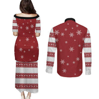 Golden Retriever Christmas Couples Matching Puletasi and Long Sleeve Button Shirt with Santa Hat Wreath and Snowflake Design - Wonder Print Shop