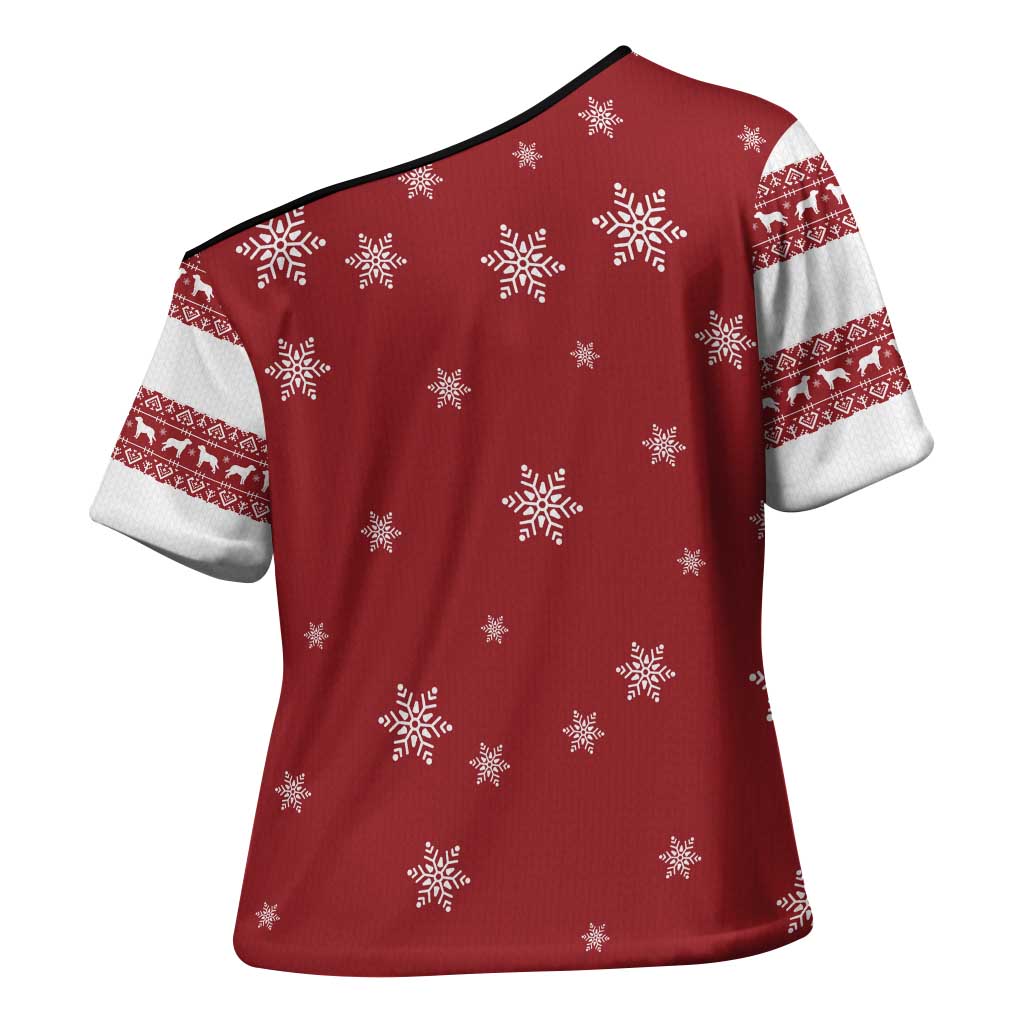 Golden Retriever Christmas Cross Shoulder Shirt with Santa Hat Wreath and Snowflake Design - Wonder Print Shop