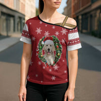 Golden Retriever Christmas Cross Shoulder Shirt with Santa Hat Wreath and Snowflake Design - Wonder Print Shop
