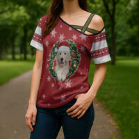Golden Retriever Christmas Cross Shoulder Shirt with Santa Hat Wreath and Snowflake Design - Wonder Print Shop