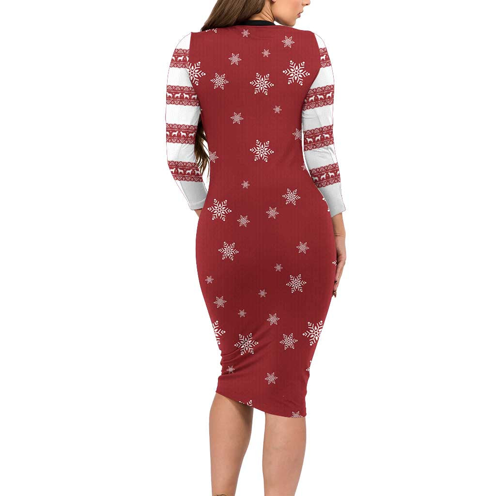Golden Retriever Christmas Family Matching Long Sleeve Bodycon Dress and Hawaiian Shirt with Santa Hat Wreath and Snowflake Design - Wonder Print Shop