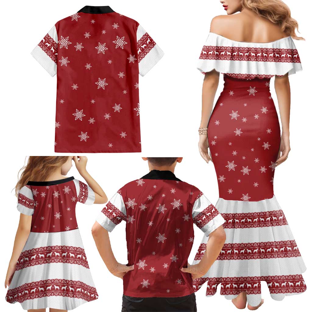 Golden Retriever Christmas Family Matching Mermaid Dress and Hawaiian Shirt with Santa Hat Wreath and Snowflake Design - Wonder Print Shop
