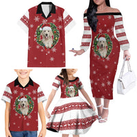 Golden Retriever Christmas Family Matching Off The Shoulder Long Sleeve Dress and Hawaiian Shirt with Santa Hat Wreath and Snowflake Design - Wonder Print Shop