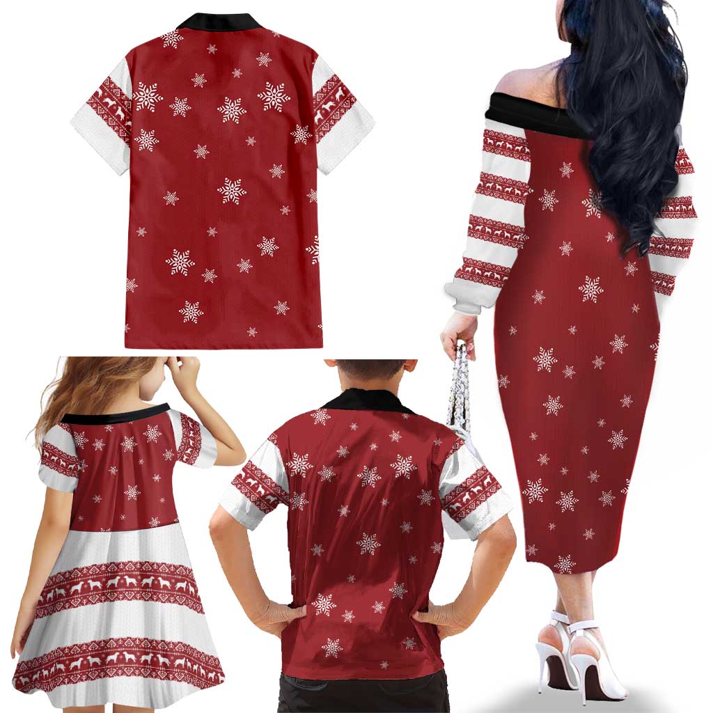Golden Retriever Christmas Family Matching Off The Shoulder Long Sleeve Dress and Hawaiian Shirt with Santa Hat Wreath and Snowflake Design - Wonder Print Shop
