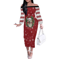 Golden Retriever Christmas Family Matching Off The Shoulder Long Sleeve Dress and Hawaiian Shirt with Santa Hat Wreath and Snowflake Design - Wonder Print Shop