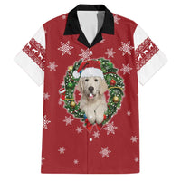 Golden Retriever Christmas Family Matching Off Shoulder Maxi Dress and Hawaiian Shirt with Santa Hat Wreath and Snowflake Design - Wonder Print Shop