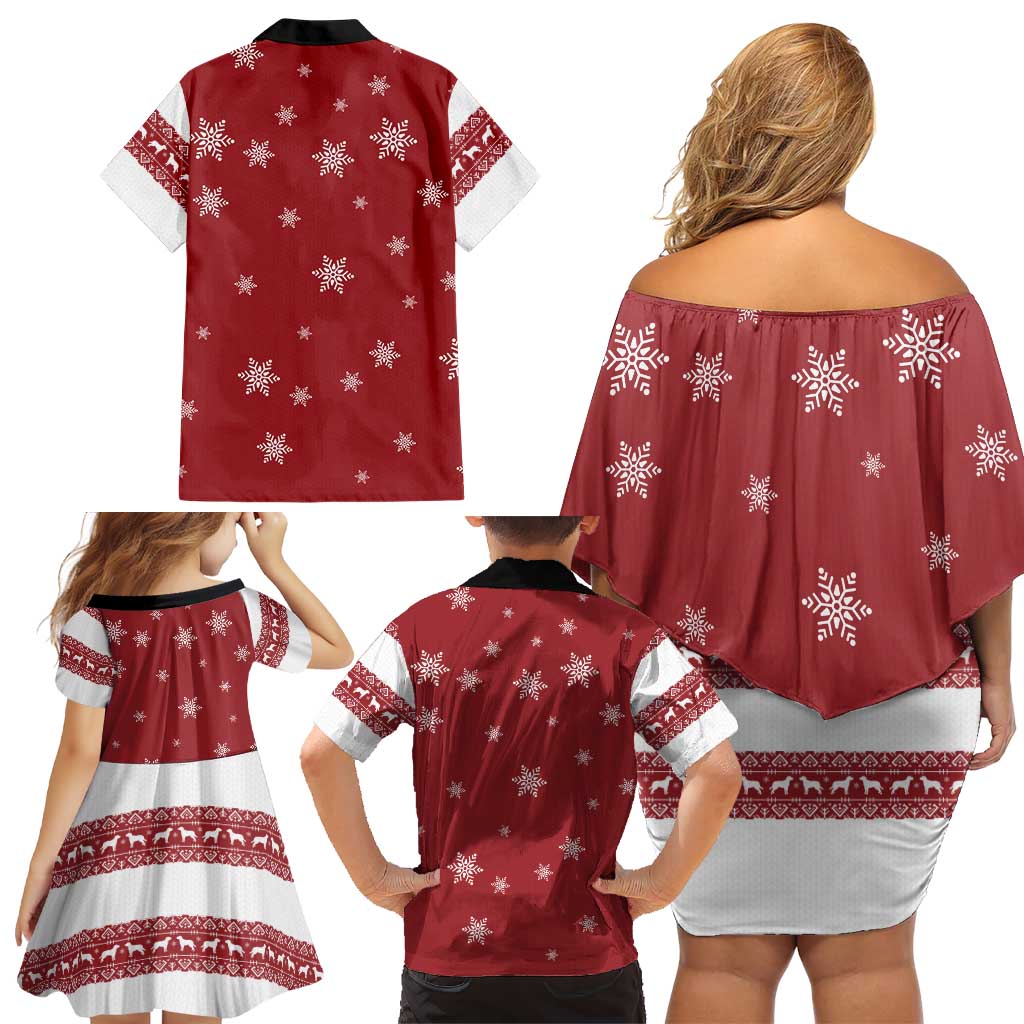 Golden Retriever Christmas Family Matching Off Shoulder Short Dress and Hawaiian Shirt with Santa Hat Wreath and Snowflake Design - Wonder Print Shop