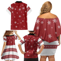 Golden Retriever Christmas Family Matching Off Shoulder Short Dress and Hawaiian Shirt with Santa Hat Wreath and Snowflake Design - Wonder Print Shop