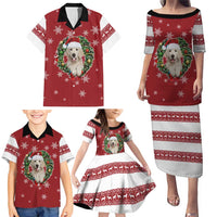 Golden Retriever Christmas Family Matching Puletasi and Hawaiian Shirt with Santa Hat Wreath and Snowflake Design - Wonder Print Shop