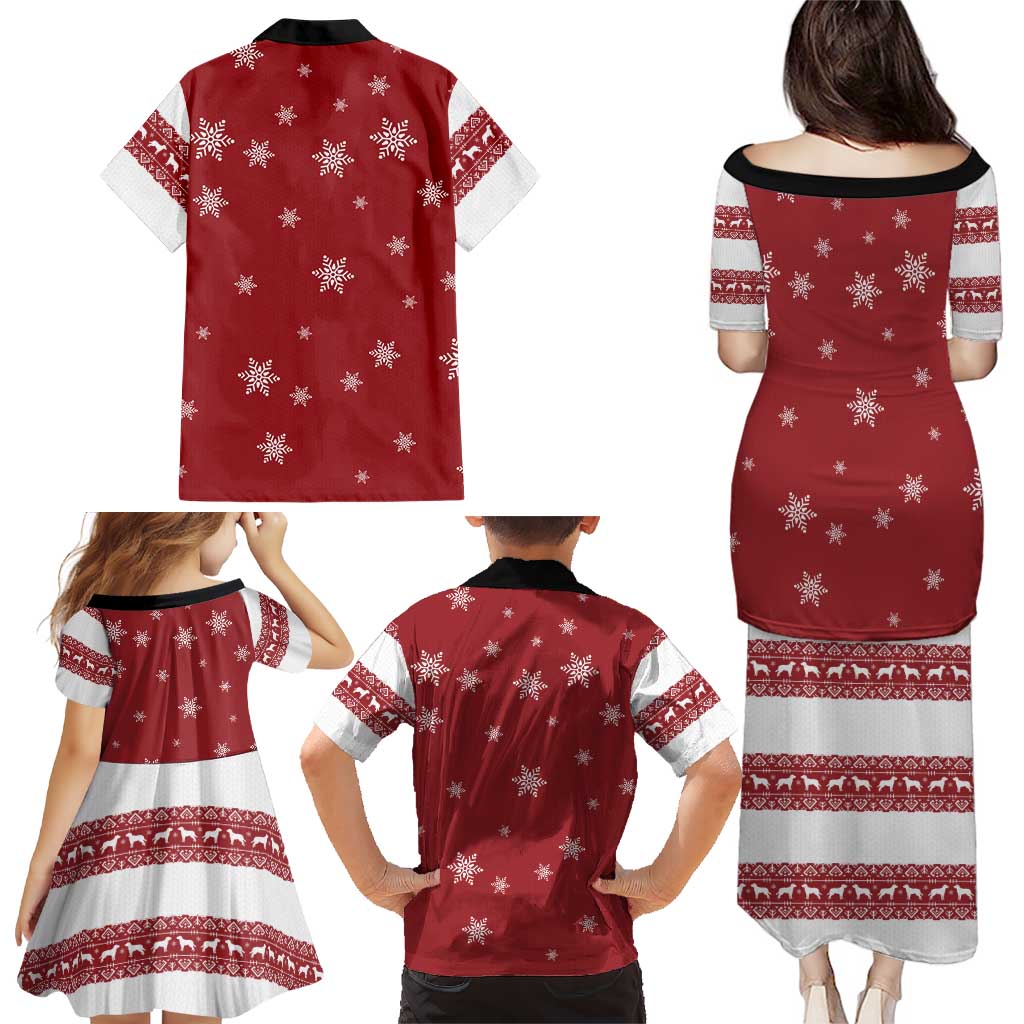 Golden Retriever Christmas Family Matching Puletasi and Hawaiian Shirt with Santa Hat Wreath and Snowflake Design - Wonder Print Shop