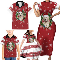 Golden Retriever Christmas Family Matching Short Sleeve Bodycon Dress and Hawaiian Shirt with Santa Hat Wreath and Snowflake Design - Wonder Print Shop