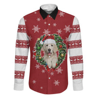 Golden Retriever Christmas Family Matching Short Sleeve Bodycon Dress and Hawaiian Shirt with Santa Hat Wreath and Snowflake Design - Wonder Print Shop