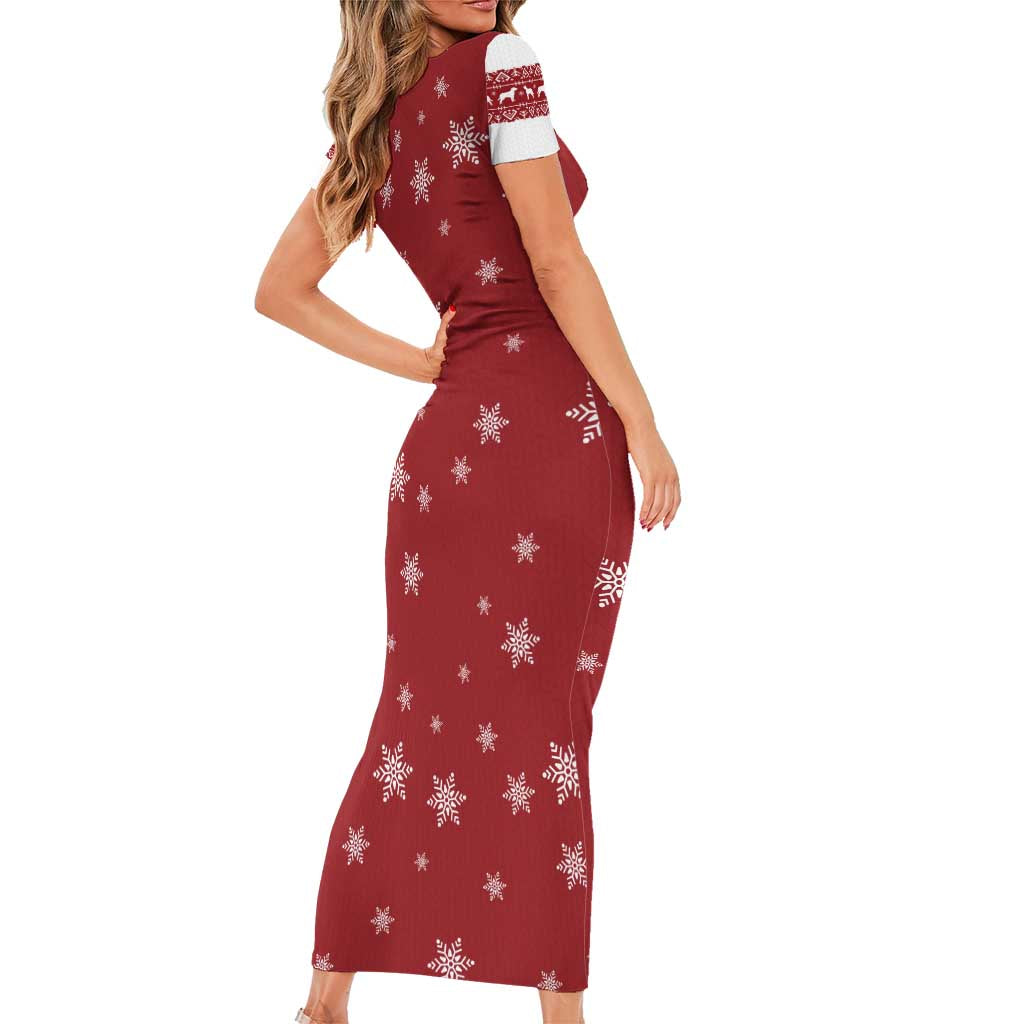 Golden Retriever Christmas Family Matching Short Sleeve Bodycon Dress and Hawaiian Shirt with Santa Hat Wreath and Snowflake Design - Wonder Print Shop