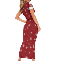 Golden Retriever Christmas Family Matching Short Sleeve Bodycon Dress and Hawaiian Shirt with Santa Hat Wreath and Snowflake Design - Wonder Print Shop