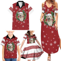 Golden Retriever Christmas Family Matching Summer Maxi Dress and Hawaiian Shirt with Santa Hat Wreath and Snowflake Design - Wonder Print Shop