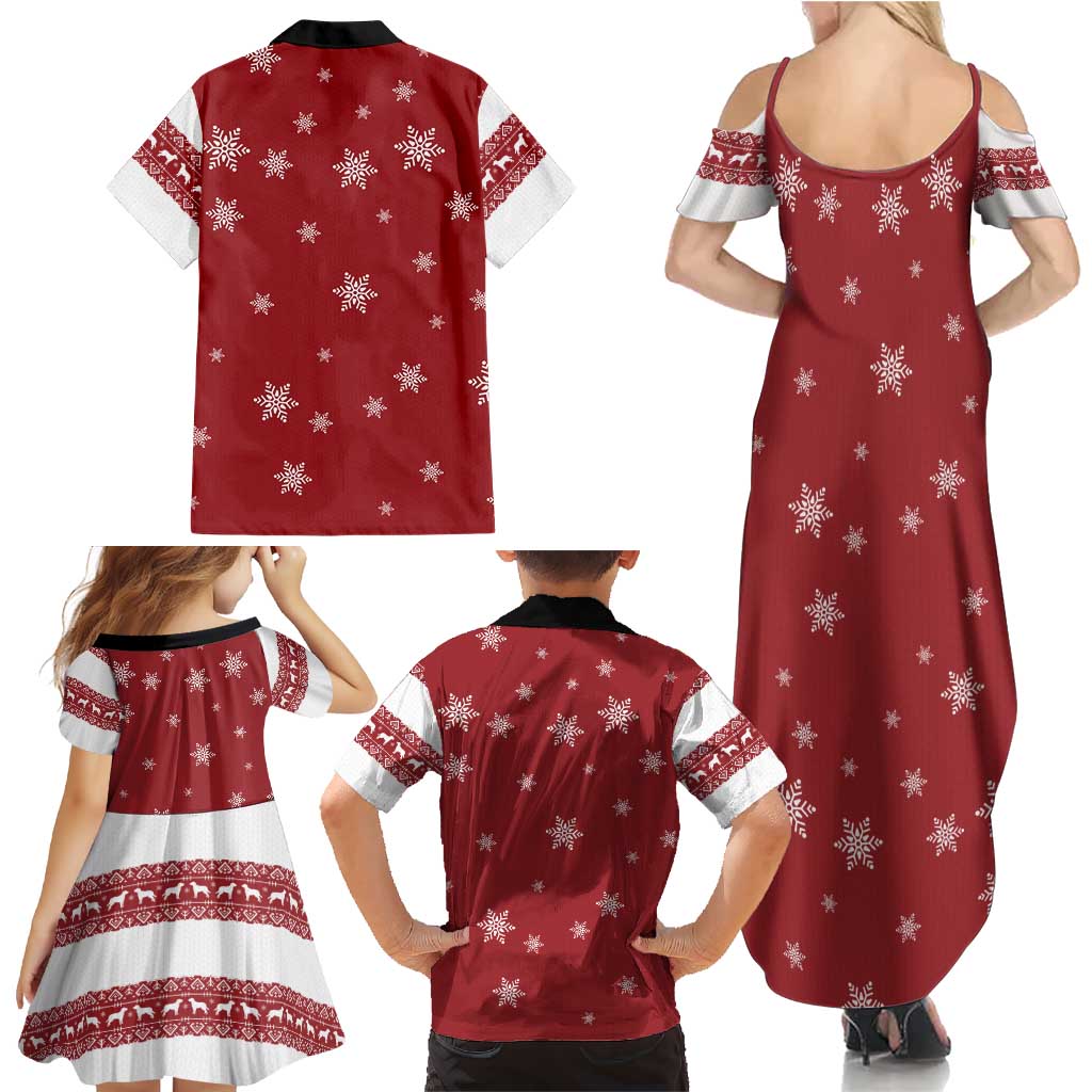 Golden Retriever Christmas Family Matching Summer Maxi Dress and Hawaiian Shirt with Santa Hat Wreath and Snowflake Design - Wonder Print Shop