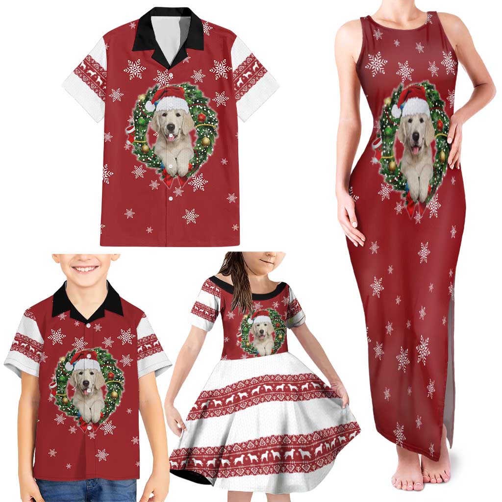 Golden Retriever Christmas Family Matching Tank Maxi Dress and Hawaiian Shirt with Santa Hat Wreath and Snowflake Design - Wonder Print Shop