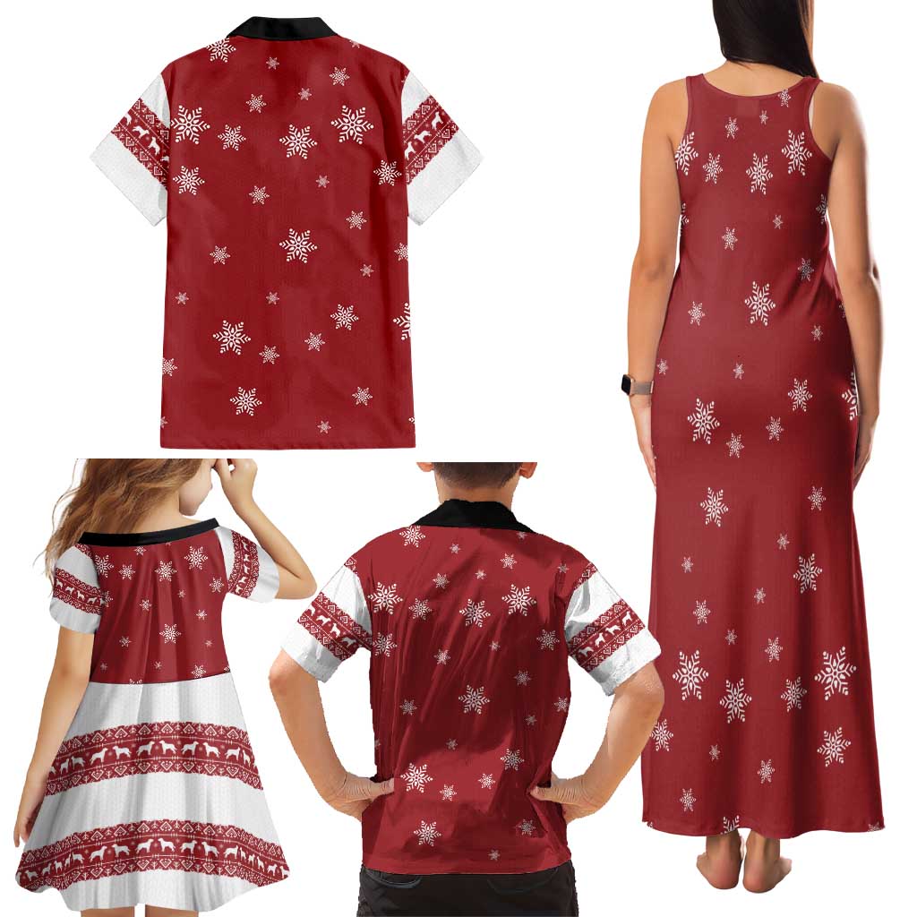 Golden Retriever Christmas Family Matching Tank Maxi Dress and Hawaiian Shirt with Santa Hat Wreath and Snowflake Design - Wonder Print Shop