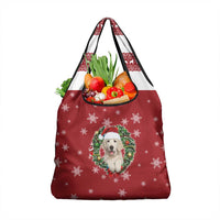 Golden Retriever Christmas Grocery Bag with Santa Hat Wreath and Snowflake Design - Wonder Print Shop
