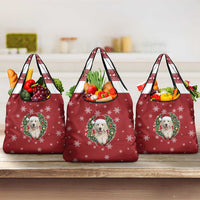Golden Retriever Christmas Grocery Bag with Santa Hat Wreath and Snowflake Design - Wonder Print Shop